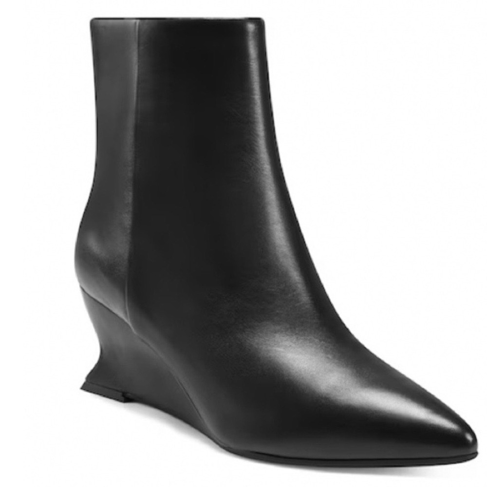 AEROSOLES Black Leather Inee
Comfort Wedge Booties Pointed Toe Sculptural 7.5M